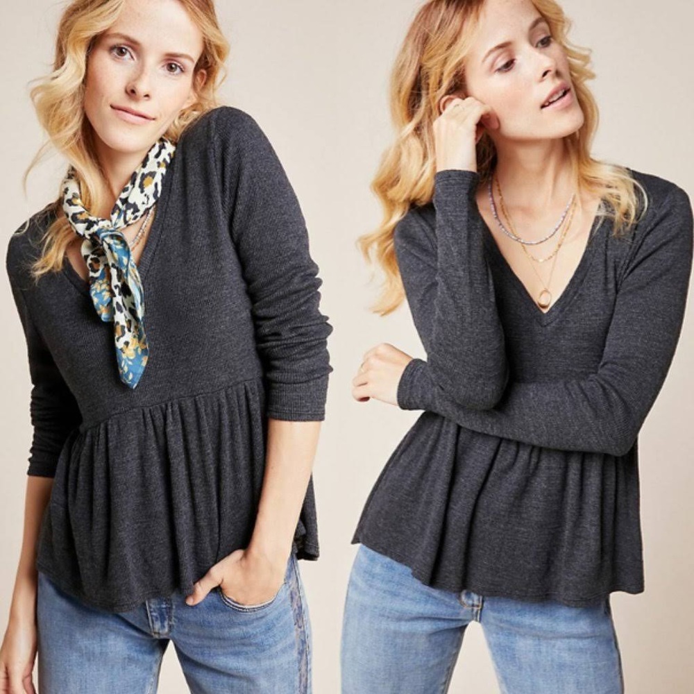 Anthropologie t.la Jill Babydoll Ribbed Peplum Top Med
